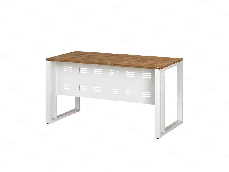 Стол прямой на О-образных опорах с металлическим экраном 2000x700x750 RM042-20x7 Юстус/Белый