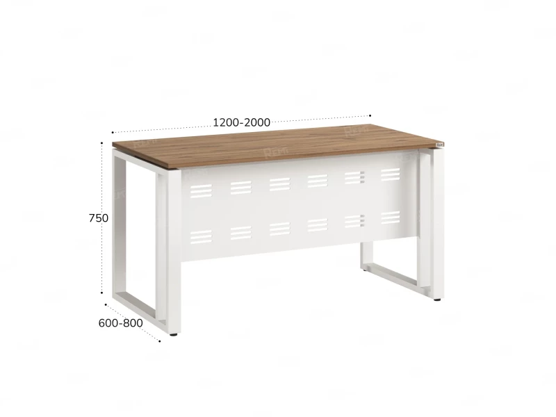 Стол прямой на О-образных опорах с металлическим экраном 2000x700x750 RM042-20x7 Юстус/Белый