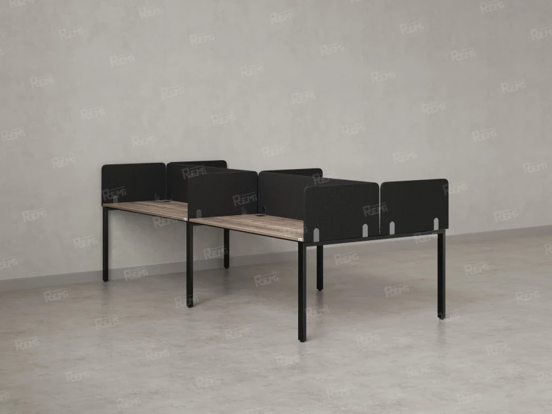 Бенч-система, 4 рабочих места, на П-образных опорах, 8 тканевых экранов 2000x1600x750 RM166-1-10x16 Дуб Маувелла/Черный