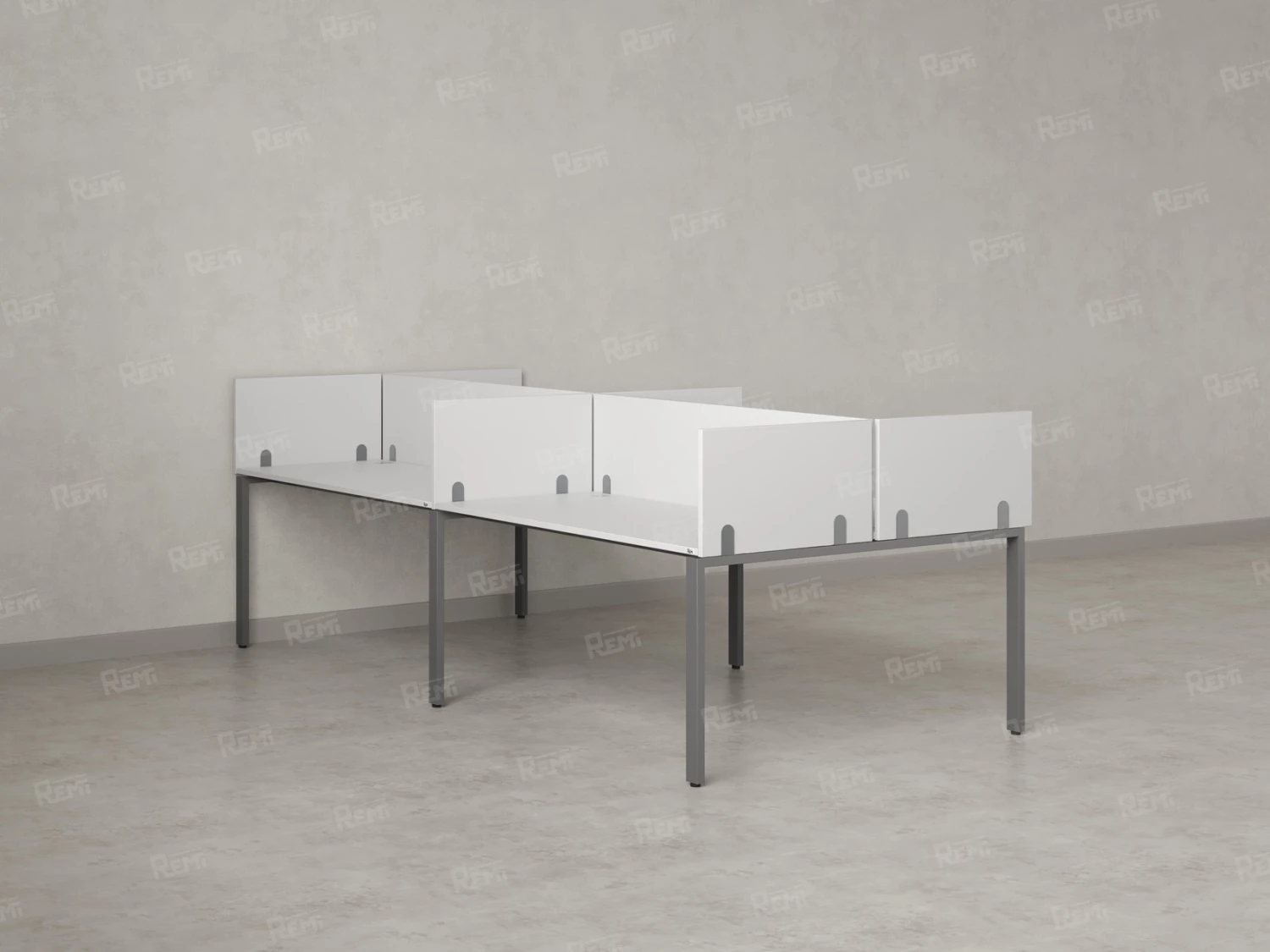 Бенч-система, 4 рабочих места, на П-образных опорах, 8 ЛДСП экранов 2000x1400x750 RM166-2-10x14 Белый/Серый