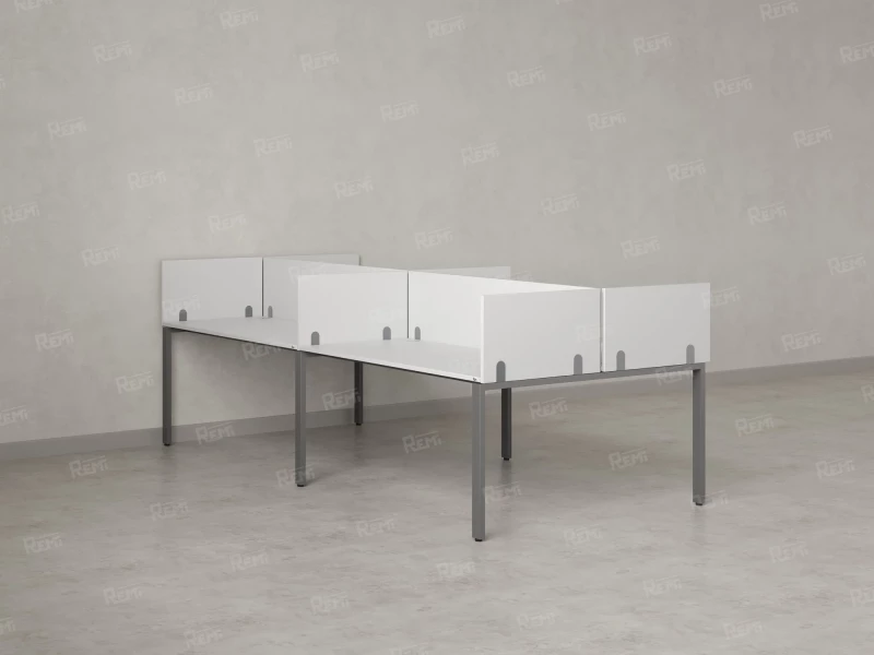 Бенч-система, 4 рабочих места, на П-образных опорах, 8 ЛДСП экранов 2000x1400x750 RM166-2-10x14 Белый/Серый