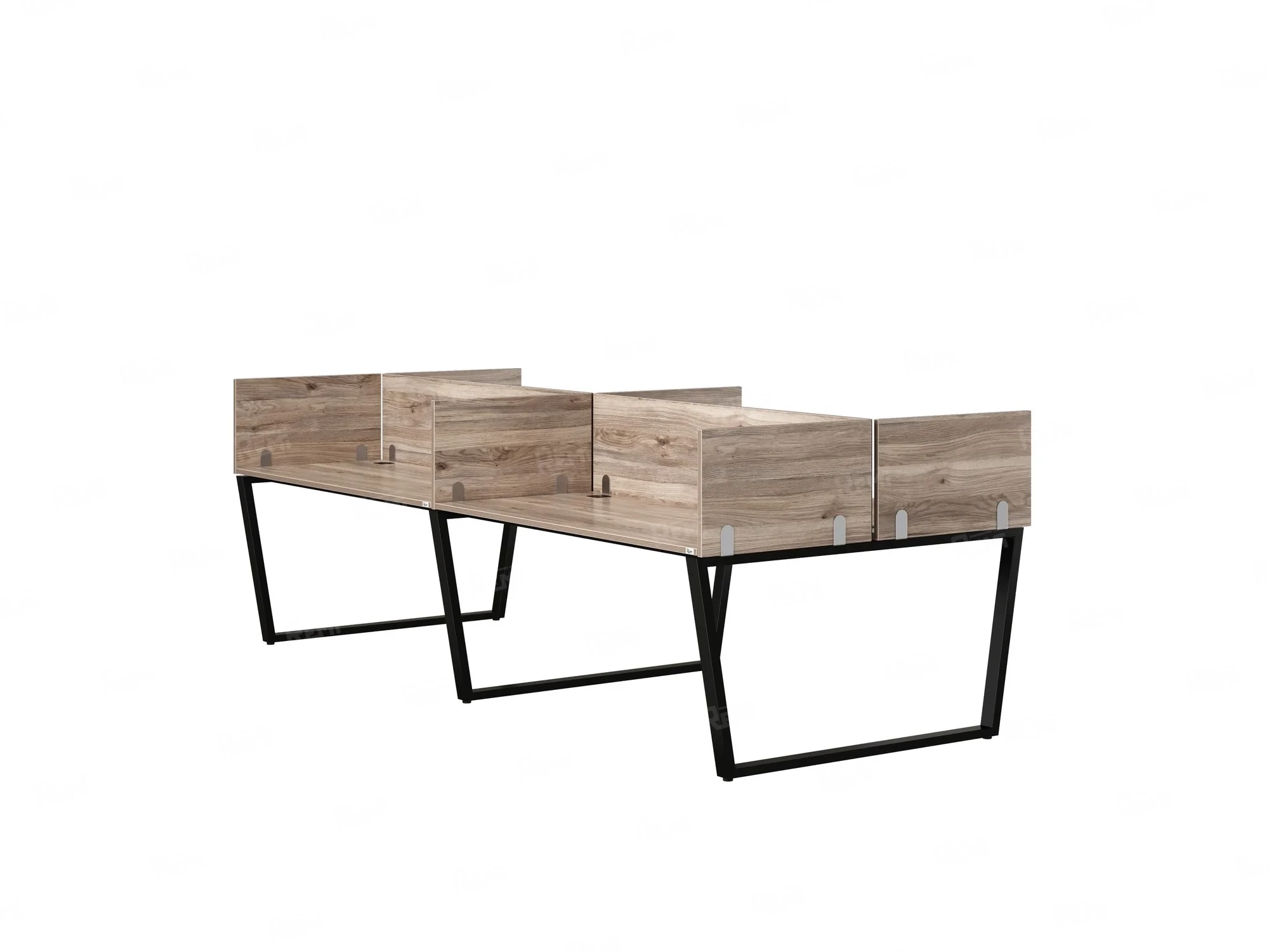 Бенч-система, 4 рабочих места, на U-образных опорах, 8 ЛДСП экранов 2000x1600x750 RM173-2-10x16 Дуб Маувелла/Черный