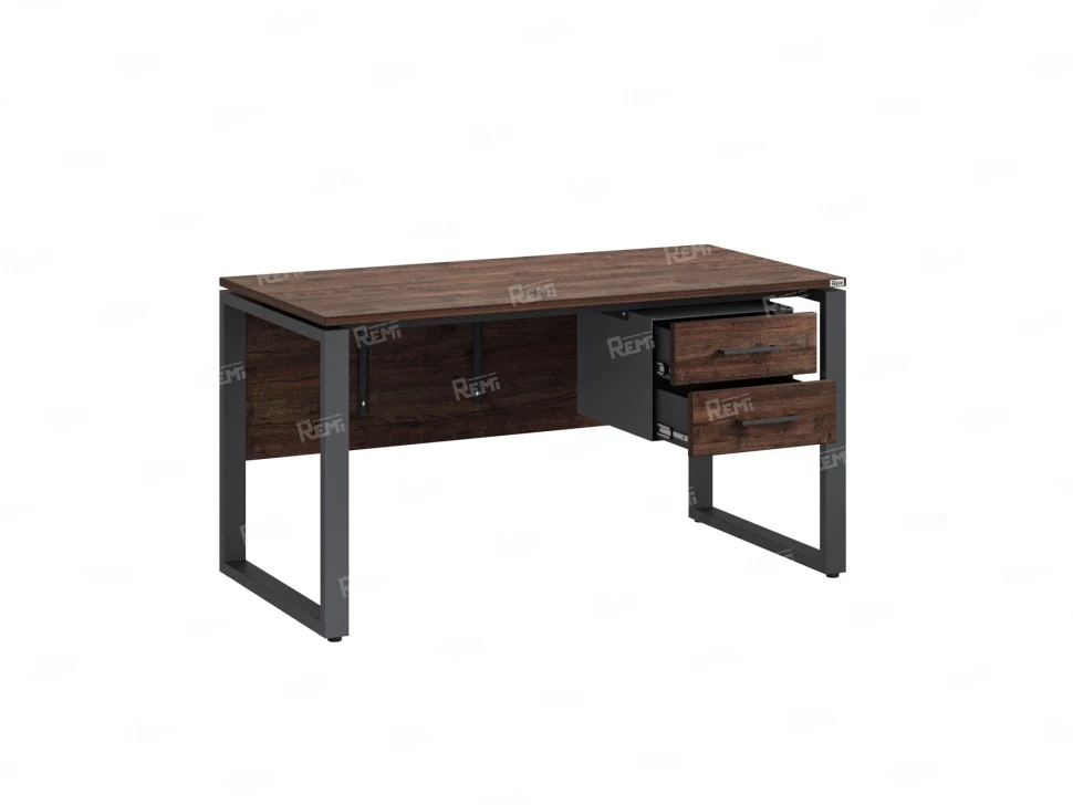 Стол прямой, подвесная тумба, ЛДСП экран, О-опора 1800x800x750 RM033-18x8 Дуб Апрельский шоколад/Серый