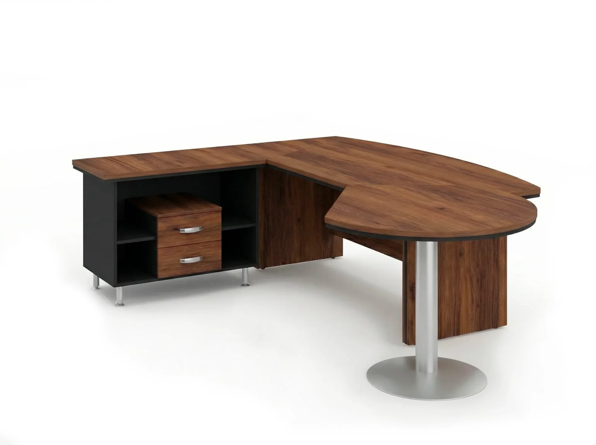 BRL RB072-235x200L Стол рук-ля L угл. с брифингом и тумбой 2 ящика 2350х2000х760 Орех Вармия/Черный