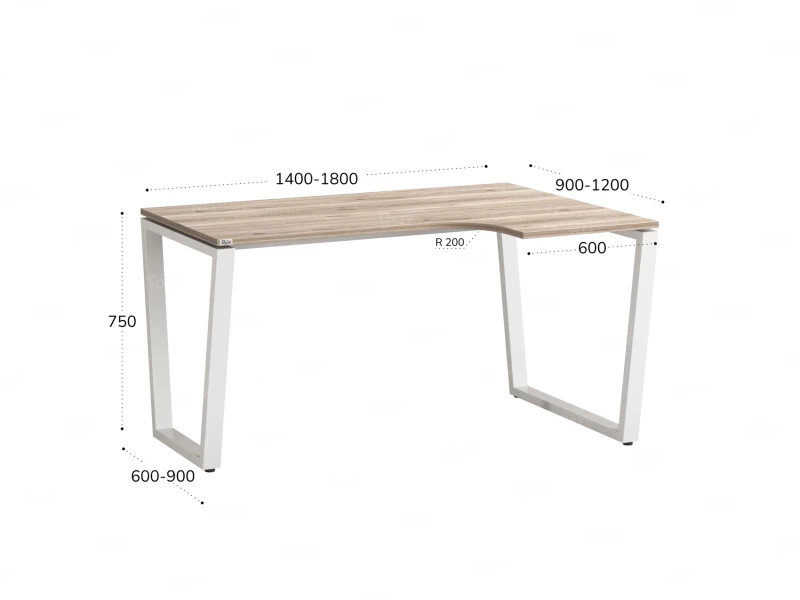 Стол угловой, U-опора, правый 1600x900/1200x750, RM050-16x9-12 Дуб Маувелла/Белый