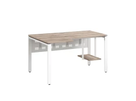 Стол угловой, экран металл, П-опора, левый 1400x900/1200x750, RM059-14x9-12 Дуб Маувелла/Белый