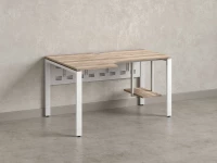 Стол угловой, экран металл, П-опора, левый 1400x900/1200x750, RM059-14x9-12 Дуб Маувелла/Белый