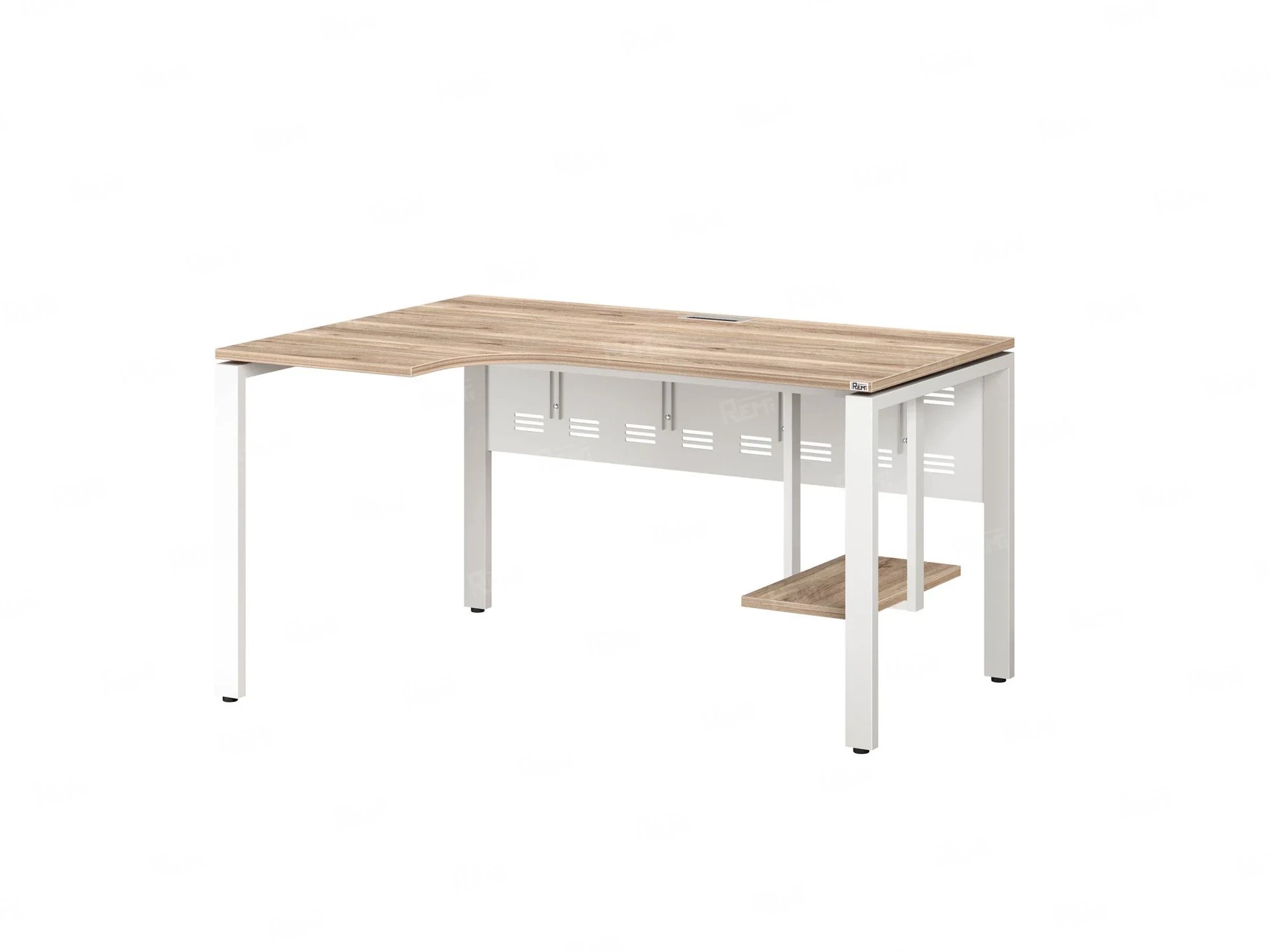 Стол угловой, экран металл, П-опора, левый 1400x900/1200x750, RM059-14x9-12 Дуб Маувелла/Белый