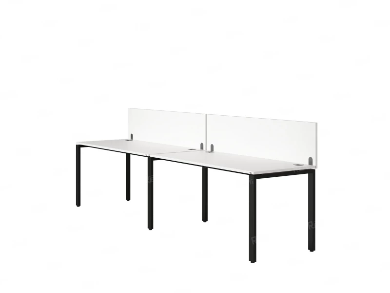 Бенч-система в 1 ряд, 2 рабочих места 2 ЛДСП экранов 2700x600x750 RM167-4-27x6 Белый/Черный