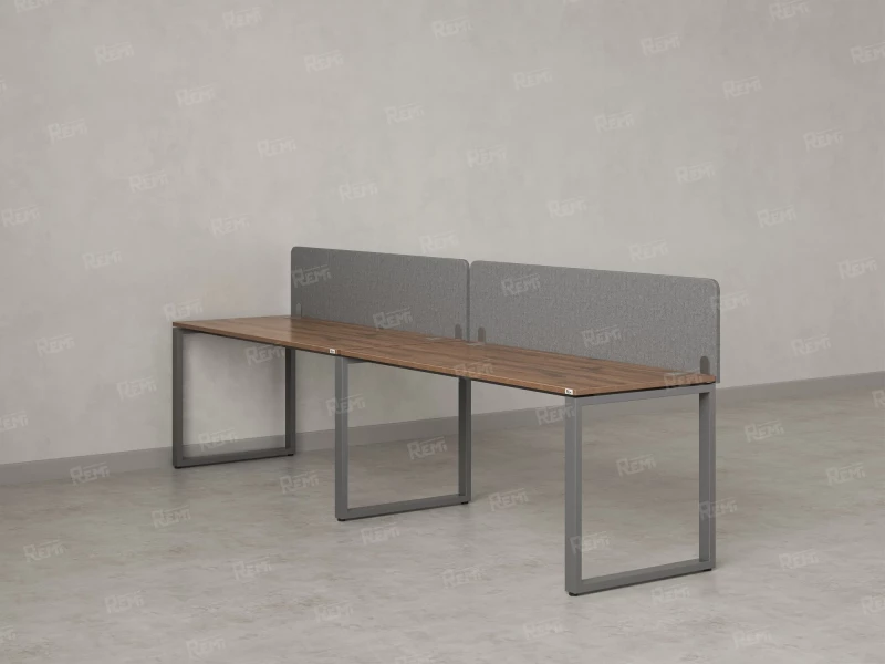 Бенч-система в 1 ряд, 2 рабочих места 2 тканевых экранов 2700x700x750 RM168-3-27x7 Дуб Юстус/Серый