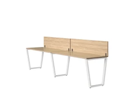 Бенч-система в 1 ряд, 2 рабочих места 2 ЛДСП экранов 2700x600x750 RM174-4-27x6 Вяз Швейцарский светлый/Белый