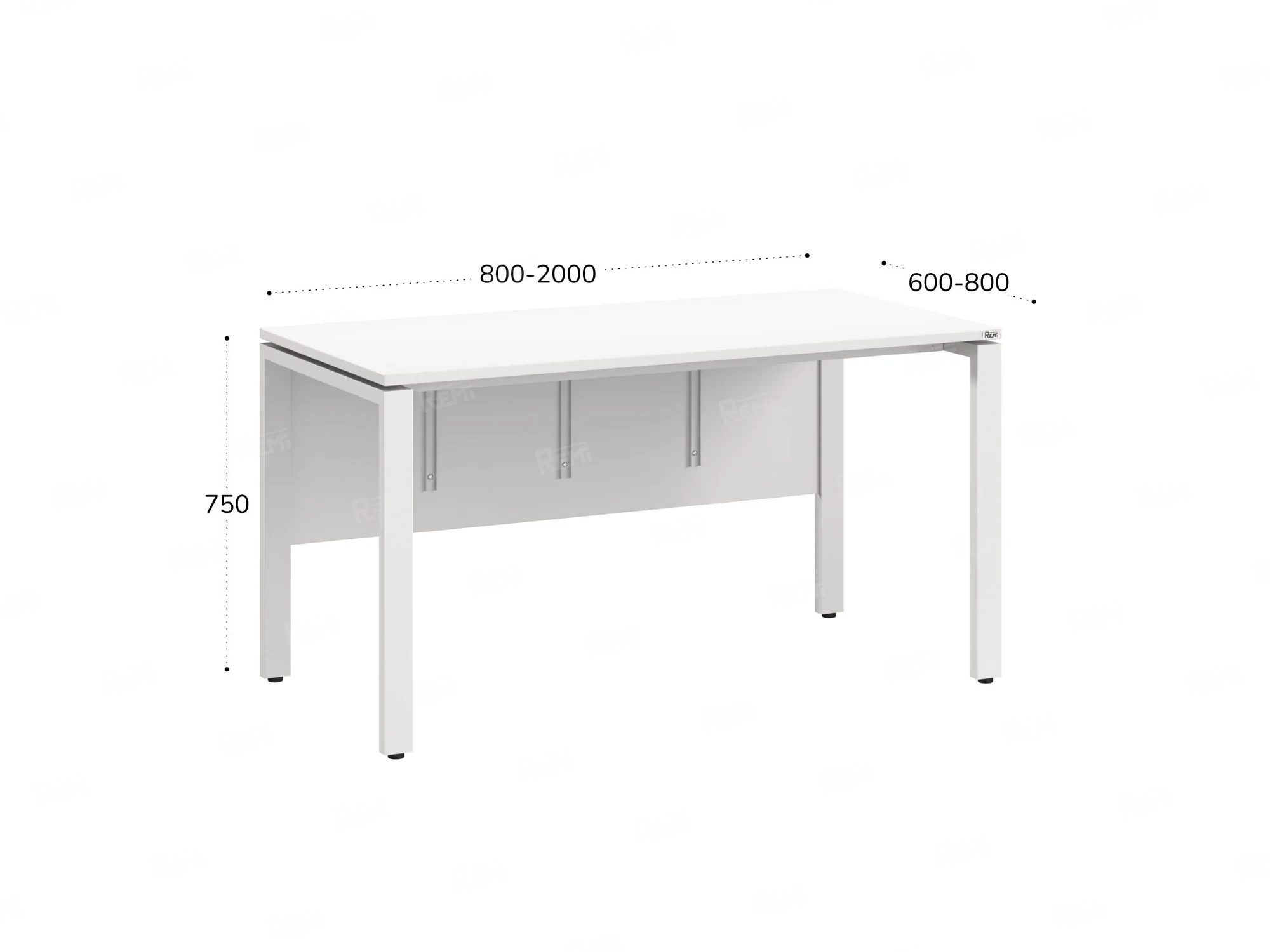 Стол прямой, П-опоры, экран ЛДСП,парящая стол-ца 1200x800x750 RM007-12x8 Белый/Белый