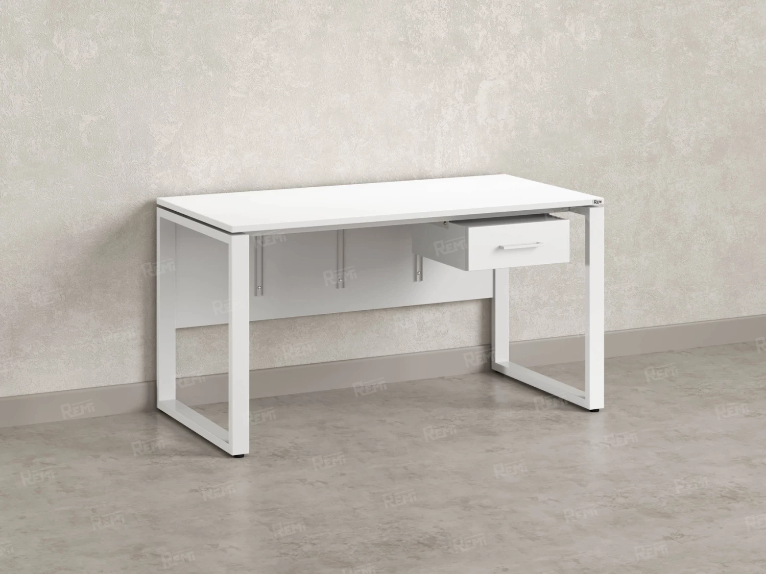 Стол прямой, подвесная тумба, ЛДСП экран, О-опора 2000x700x750 RM032-20x7 Белый/Белый