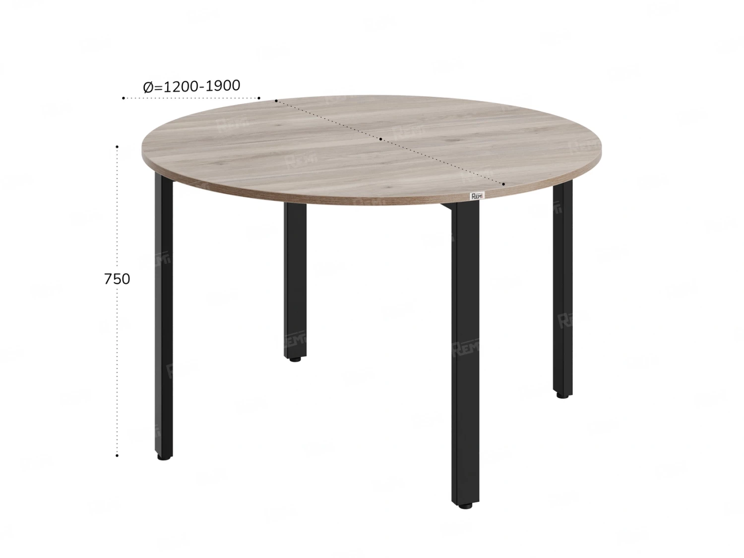 Круглый стол на П-образных опорах 1400x1400x750 RM186-14x14 Дуб Маувелла/Черный