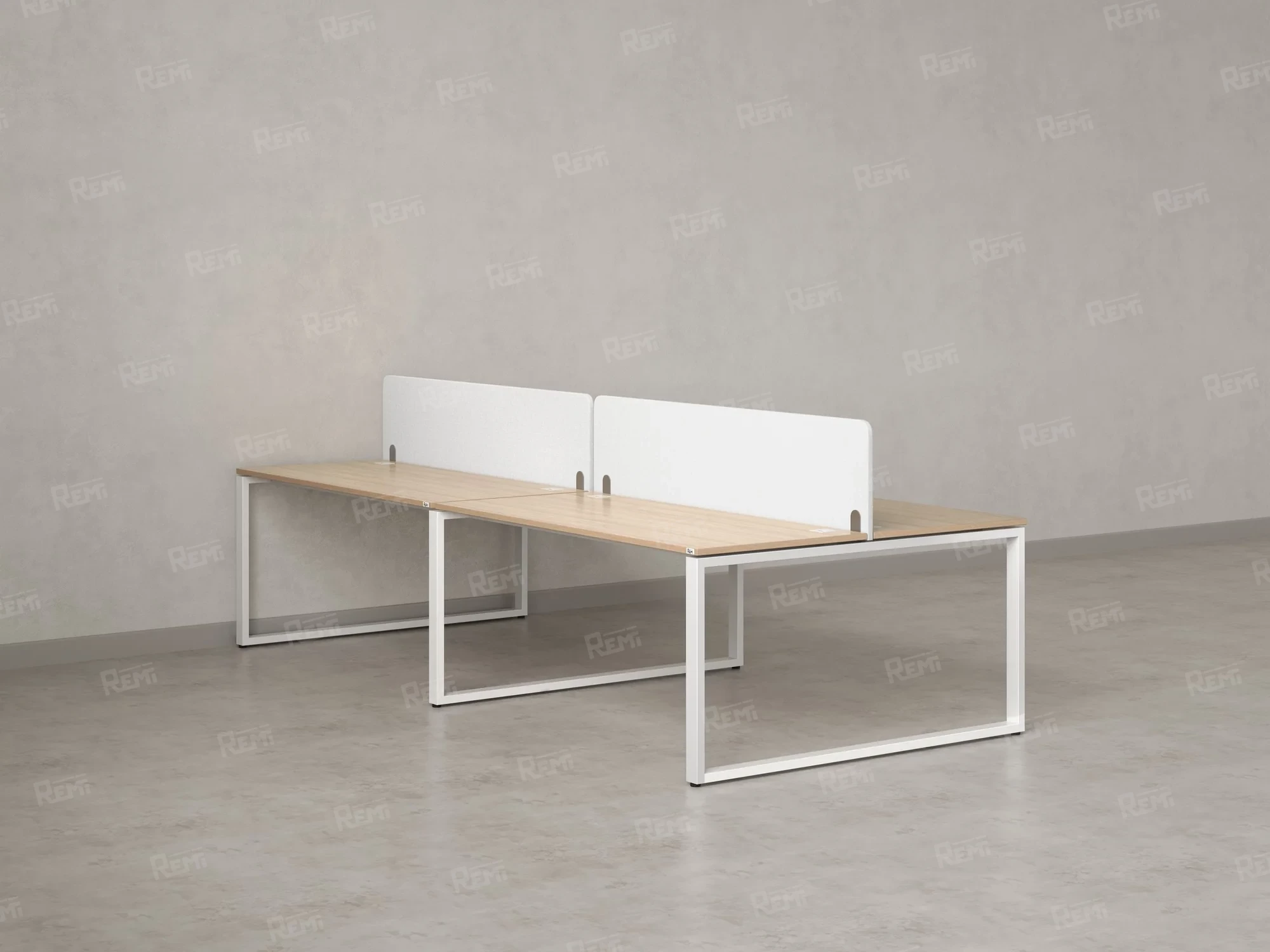 Бенч-система, 4 рабочих места, на О-образных опорах, 2 тканевых экранов 3200x1600x750 RM170-3-16x16 Вяз Швейцарский светлый/Белый