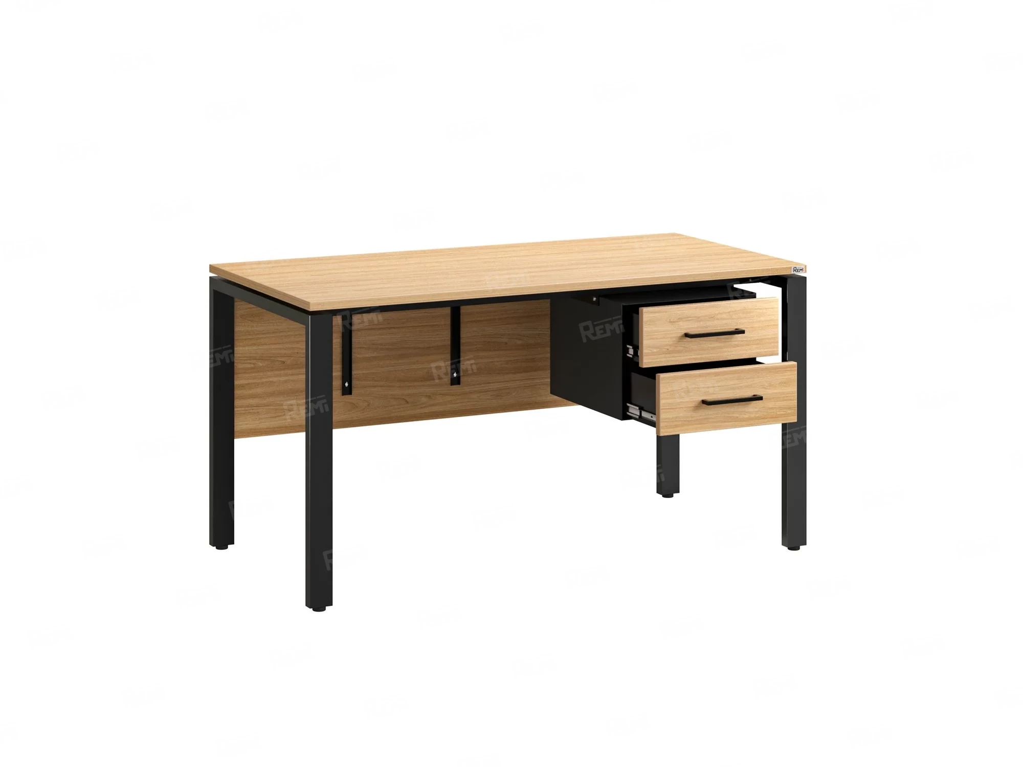 Стол прямой, подвесная тумба, ЛДСП экран, П-опора 2000x700x750 RM031-20x7 Вяз Швейцарский светлый/Черный