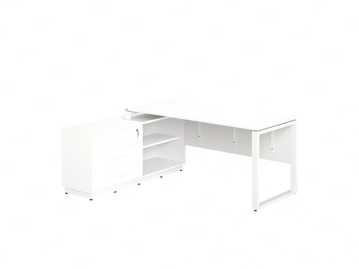 Стол прямой с тумбой L, ЛДСП экран, О-опора 1800x1400x750 RM013L-18x6 Белый/Белый