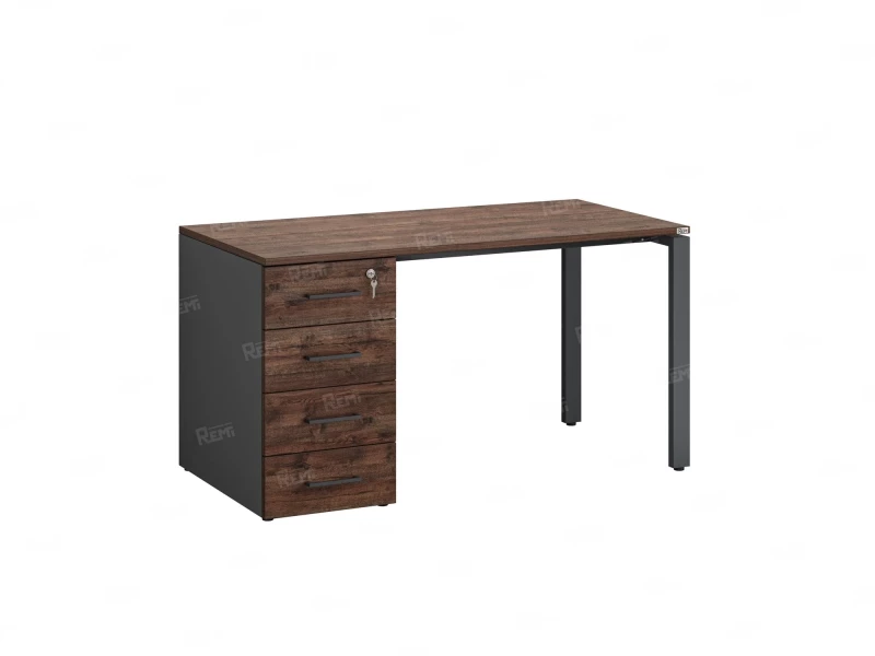 Стол прямой с тумбой на П-образных опоре, левый 1600x700x750 RM102-16x7 Дуб Апрельский шоколад/Серый