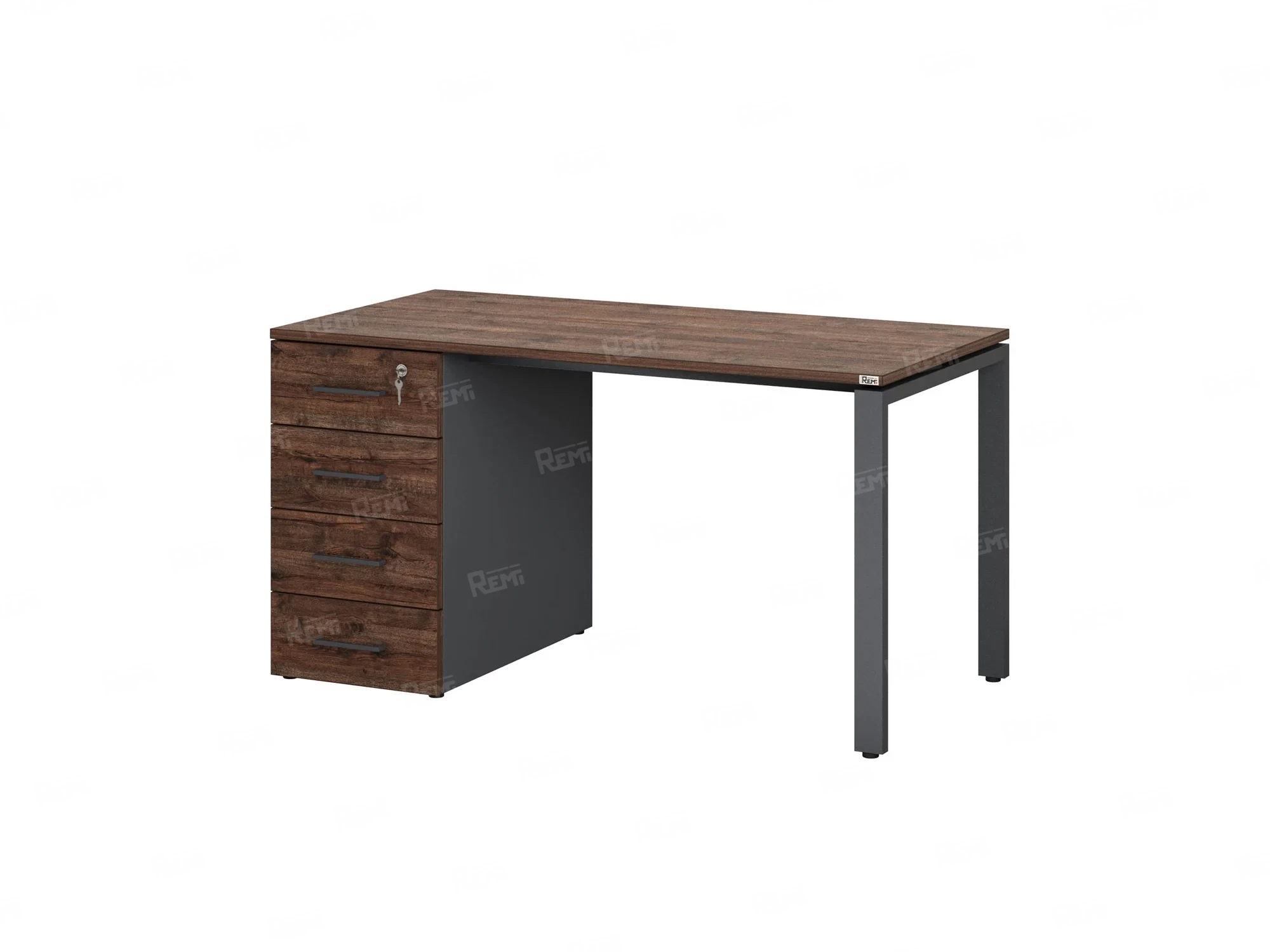 Стол прямой с тумбой на П-образных опоре, левый 1600x700x750 RM102-16x7 Дуб Апрельский шоколад/Серый