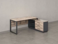 Стол прямой с тумбой R, ЛДСП экран, О-опора 1600x1400x750 RM012R-16x6 Дуб Маувелла/Серый