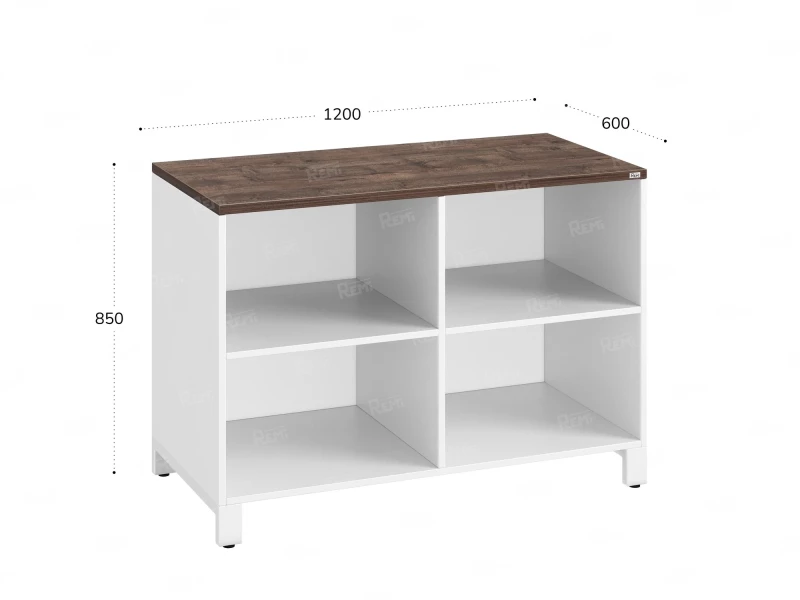 Стеллаж низкий, 4 ячейки 1200х600х850 RM145-12x6 Дуб Апрельский шоколад/Белый