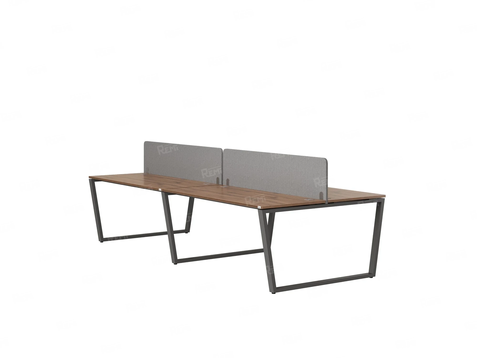 Бенч-система, 4 рабочих места, на U-образных опорах, 2 тканевых экранов 2800x1400x750 RM173-3-14x14 Дуб Юстус/Серый