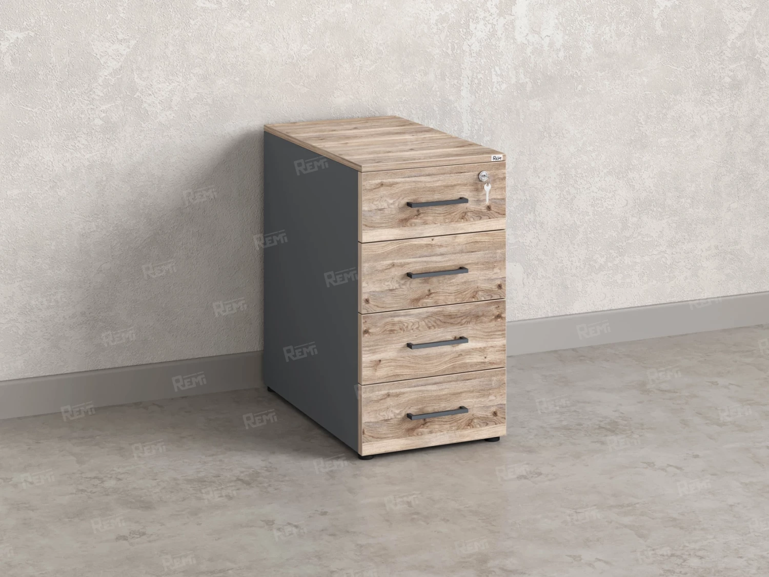 Тумба приставная, 4 ящика 400x600x750 RM121-40x60 Дуб Маувелла/Серый