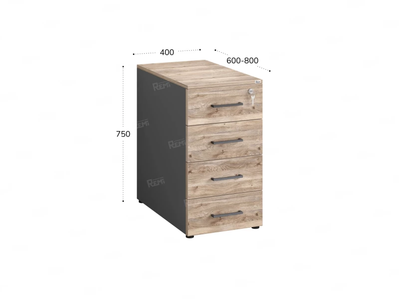 Тумба приставная, 4 ящика 400x600x750 RM121-40x60 Дуб Маувелла/Серый