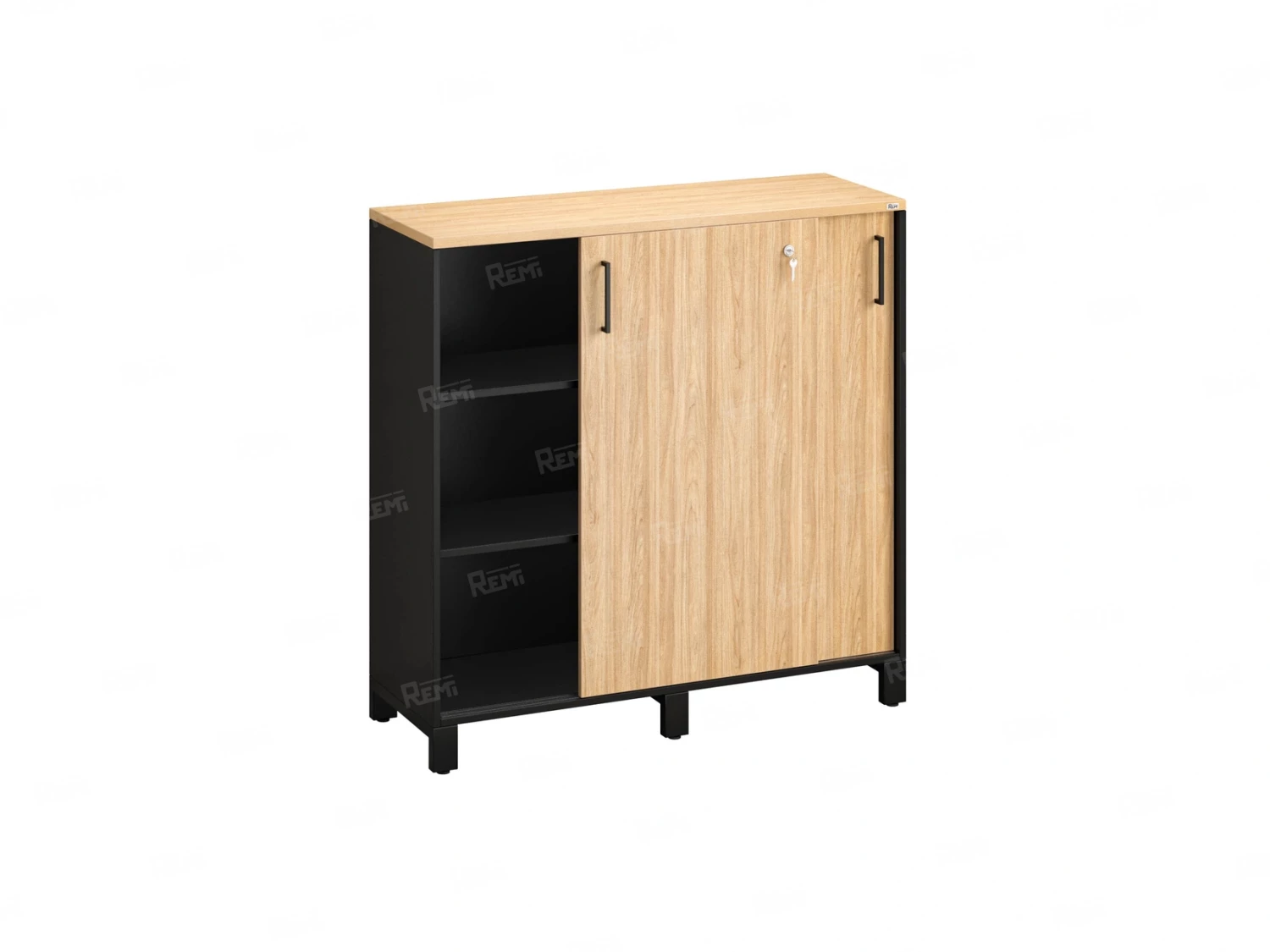 Низкий шкаф-купе, 3 полки 1200x420x1200 RM128-120x42 Вяз Швейцарский светлый/Черный