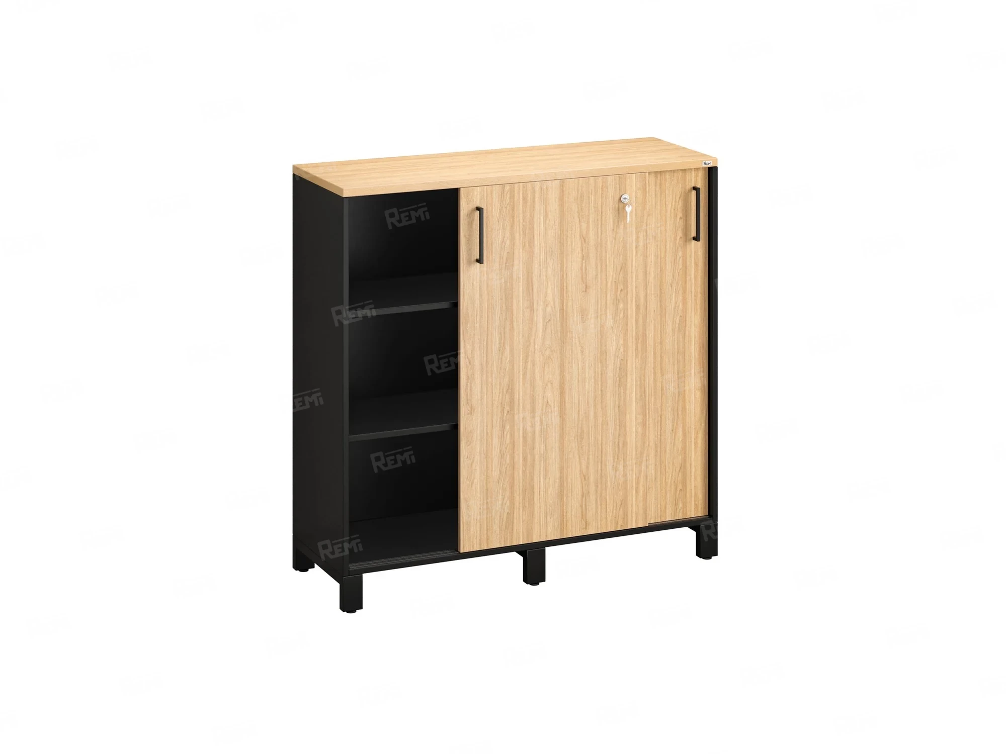 Низкий шкаф-купе, 3 полки 1200x420x1200 RM128-120x42 Вяз Швейцарский светлый/Черный