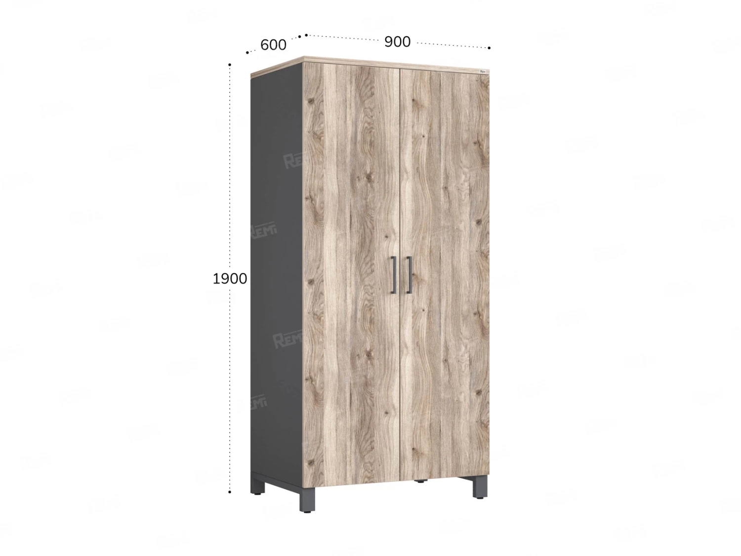 Гардероб, штанга, 1 полка 900x600x1900 RM158-90x60 Дуб Маувелла/Серый