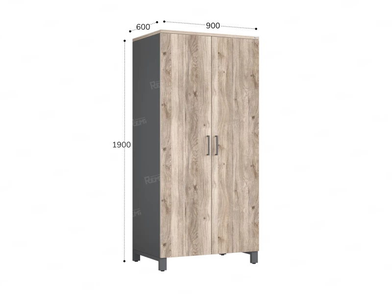 Гардероб, штанга, 1 полка 900x600x1900 RM158-90x60 Дуб Маувелла/Серый