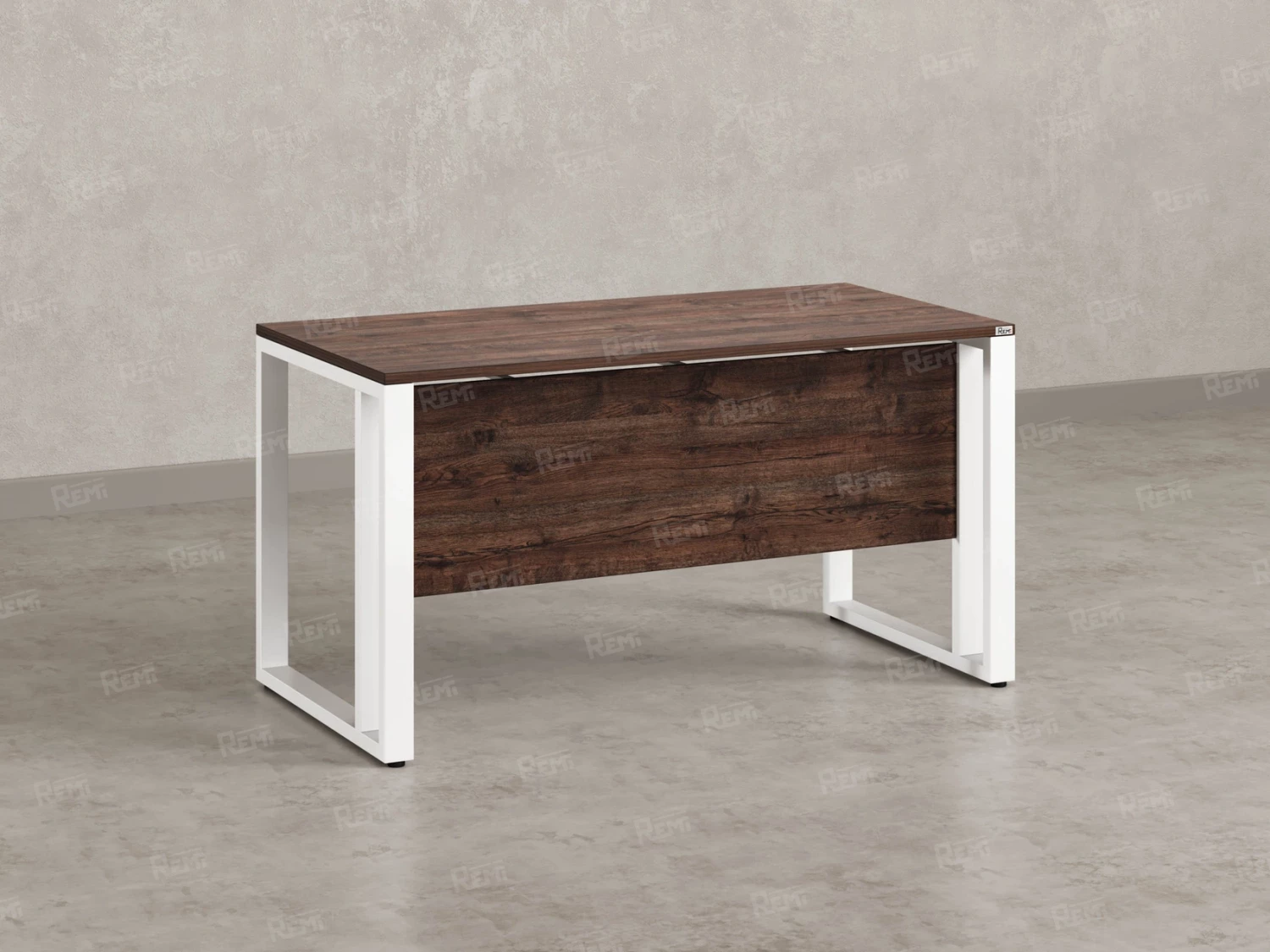 Стол прямой на О-образных опорах с экраном ЛДСП 1400x800x750 RM041-14x8 Дуб Апрельский шоколад/Белый