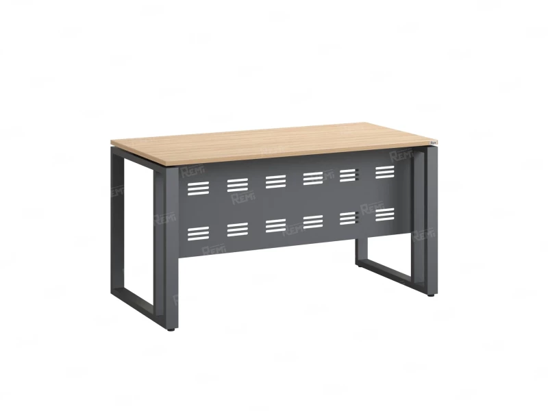 Стол прямой на О-образных опорах с металлическим экраном 1000x900x750 RM042-10x9 Вяз Швейцарский светлый/Серый