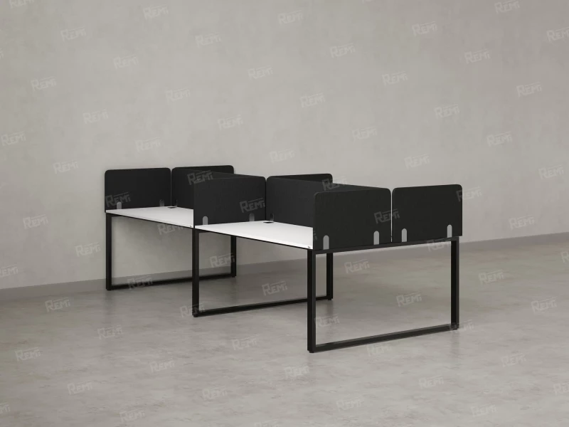 Бенч-система, 4 рабочих места, на О-образных опорах, 8 тканевых экранов 2800x1200x750 RM170-1-14x12 Белый/Черный