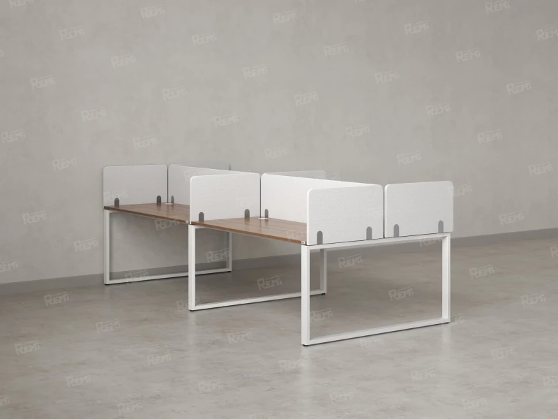 Бенч-система, 4 рабочих места, на О-образных опорах, 8 тканевых экранов 3600x1200x750 RM170-1-18x12 Дуб Юстус/Белый