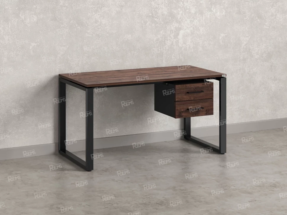 Стол прямой с подвесной тумбой 2 ящика, О-опора 1800x600x750 RM037-18x6 Дуб Апрельский шоколад/Черный