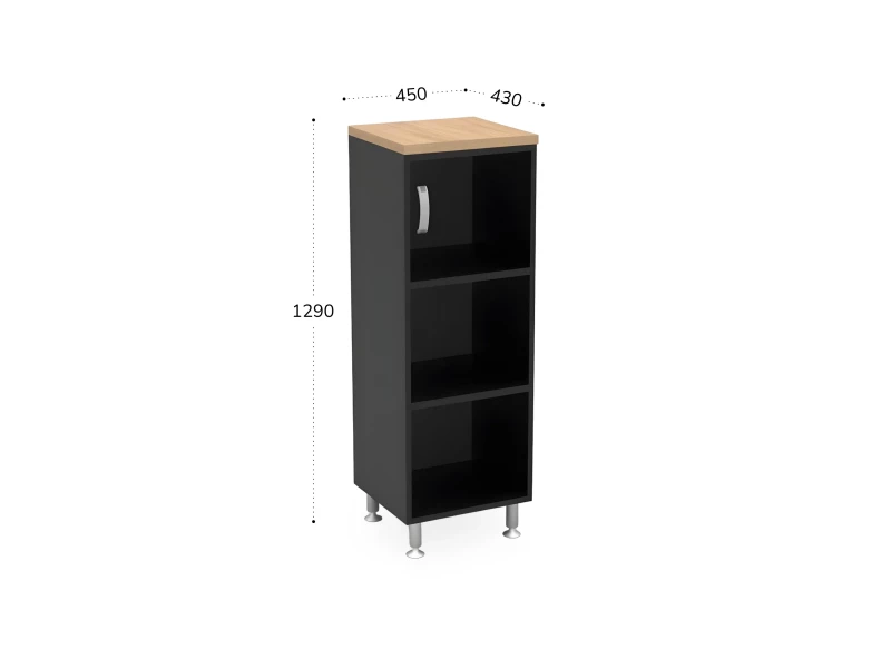 BRL RB049-45х43R Стеллаж закрытый витрина стекло левый 450х430х1290 Акация/Черный