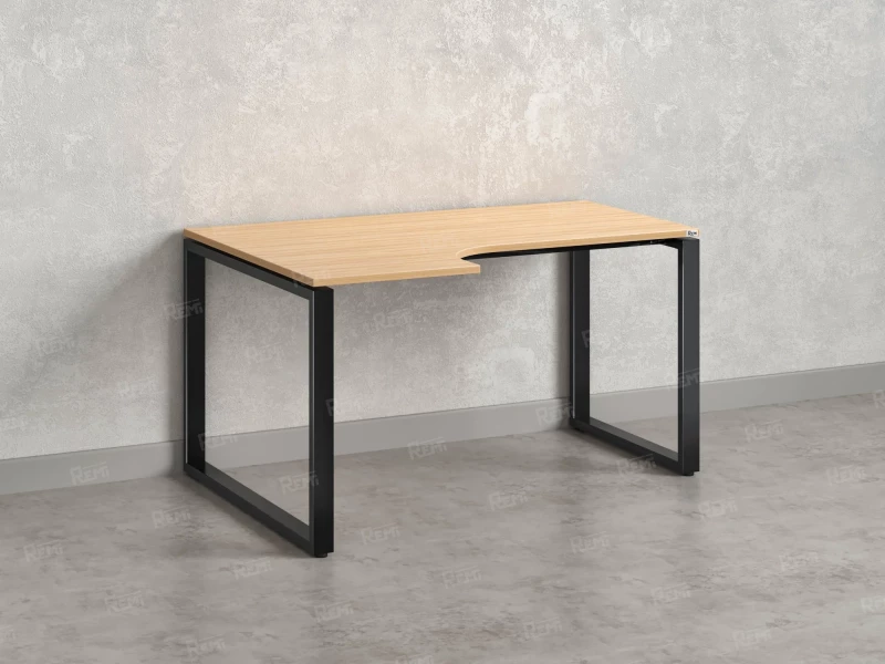 Стол угловой, О-опора, левый 1400x800/1000x750, RM055-14x8-10 Вяз Швейцарский светлый/Черный