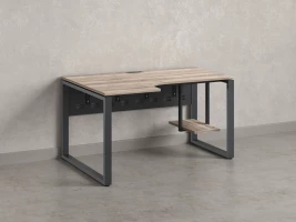 Стол угловой, экран металл, О-опора, левый 1600x900/1200x750, RM056-16x9-12 Дуб Маувелла/Серый