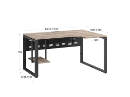 Стол угловой, экран металл, О-опора, левый 1600x900/1200x750, RM056-16x9-12 Дуб Маувелла/Серый