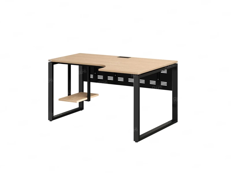 Стол угловой, экран металл, О-опора, правый 1400x800/1000x750, RM057-14x8-10 Вяз Швейцарский светлый/Черный