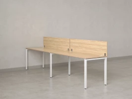 Бенч-система в 1 ряд, 2 рабочих места 2 ЛДСП экранов 2700x600x750 RM167-4-27x6 Вяз Швейцарский светлый/Белый