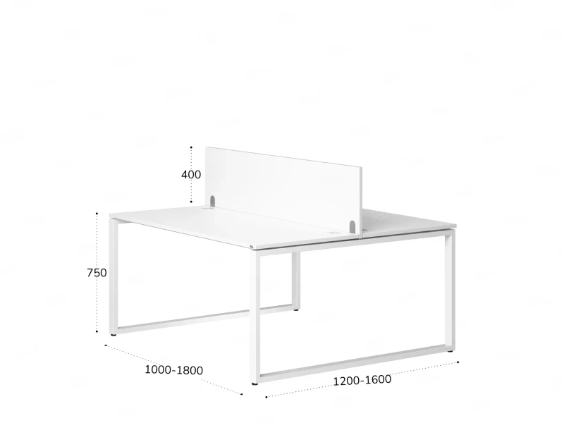 Бенч-система, 2 рабочих места, с одним экраном ЛДСП 1600x1200x750 RM169-2-16x12 Белый/Белый