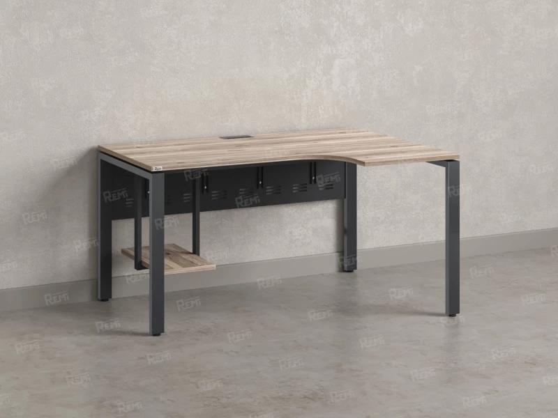 Стол угловой, экран металл, П-опора, правый 1800x900/1200x750, RM058-18x9-12 Дуб Маувелла/Серый