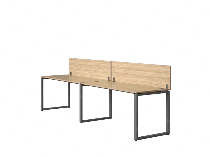 Бенч-система в 1 ряд, 2 рабочих места 2 ЛДСП экранов 2700x600x750 RM168-4-27x6 Вяз Швейцарский светлый/Серый
