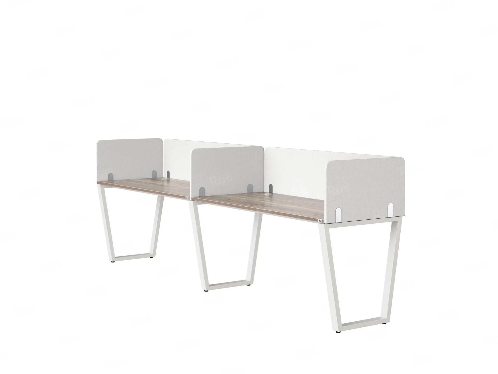 Бенч-система в 1 ряд, 2 рабочих места 5 тканевых экранов 2400x700x750 RM174-1-24x7 Дуб Маувелла/Белый