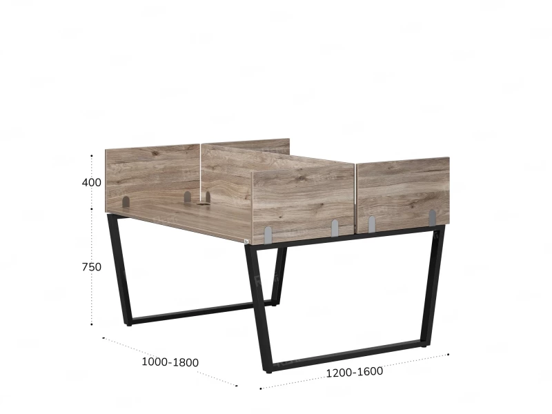 Бенч-система, 2 рабочих места, 5 ЛДСП экранов 1200x1600x750 RM172-4-12x16 Дуб Маувелла/Черный