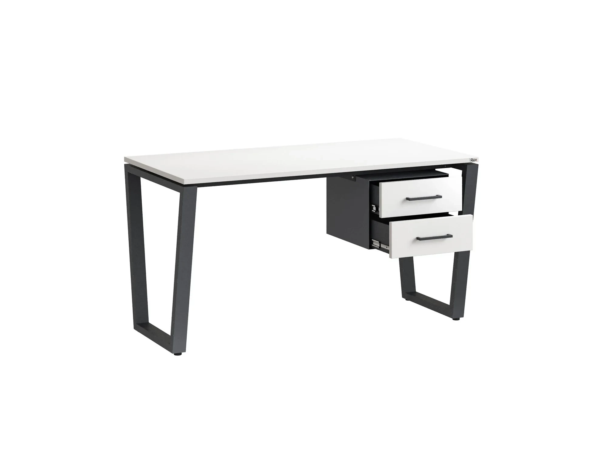 Стол прямой с подвесной тумбой 2 ящика, U-опора 2000x700x750 RM035-20x7 Белый/Серый