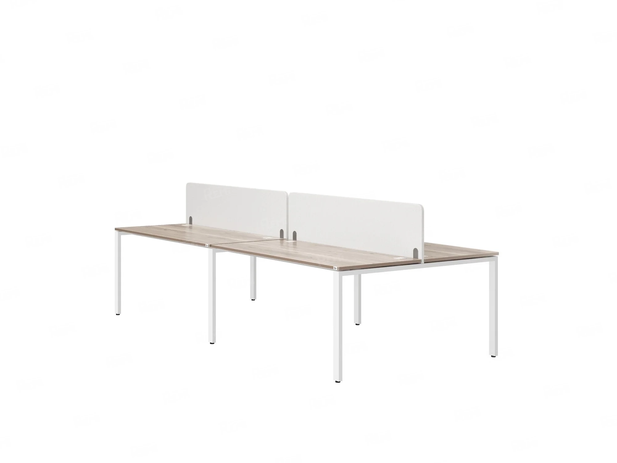 Бенч-система, 4 рабочих места, на П-образных опорах, 2 тканевых экранов 3600x1600x750 RM166-3-18x16 Дуб Маувелла/Белый